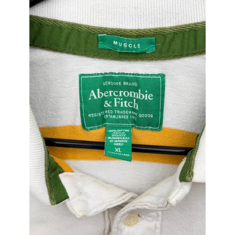 Abercrombie & Fitch Vintage Polo Shirt White Yellow Striped Muscle Fit | Mens XL - Picture 3 of 9